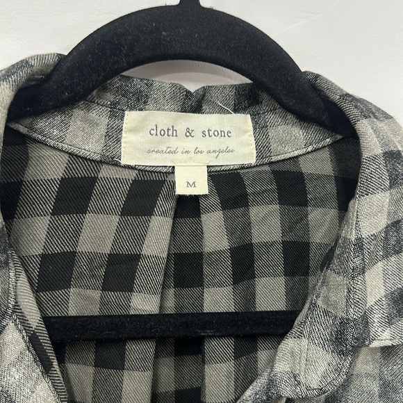 Cloth & Stone black and gray check plaid button down shirt M - Picture 2 of 8